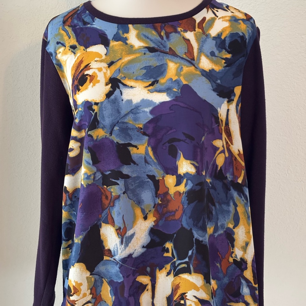 Coldwater Creek Multicolor Floral Long Sleeve Sweater Sz XL Preowned